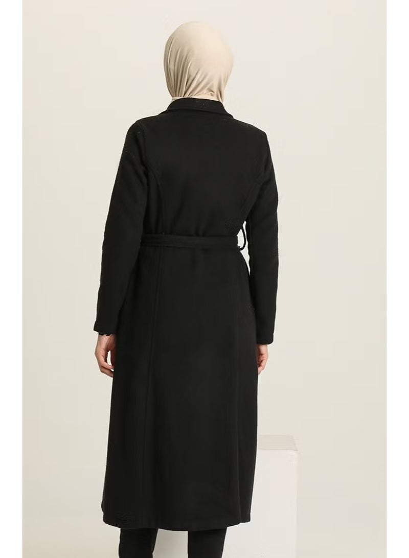 Sefa Merve معطف شتوي مزود بحزام 612970-01 أسود - Image 4